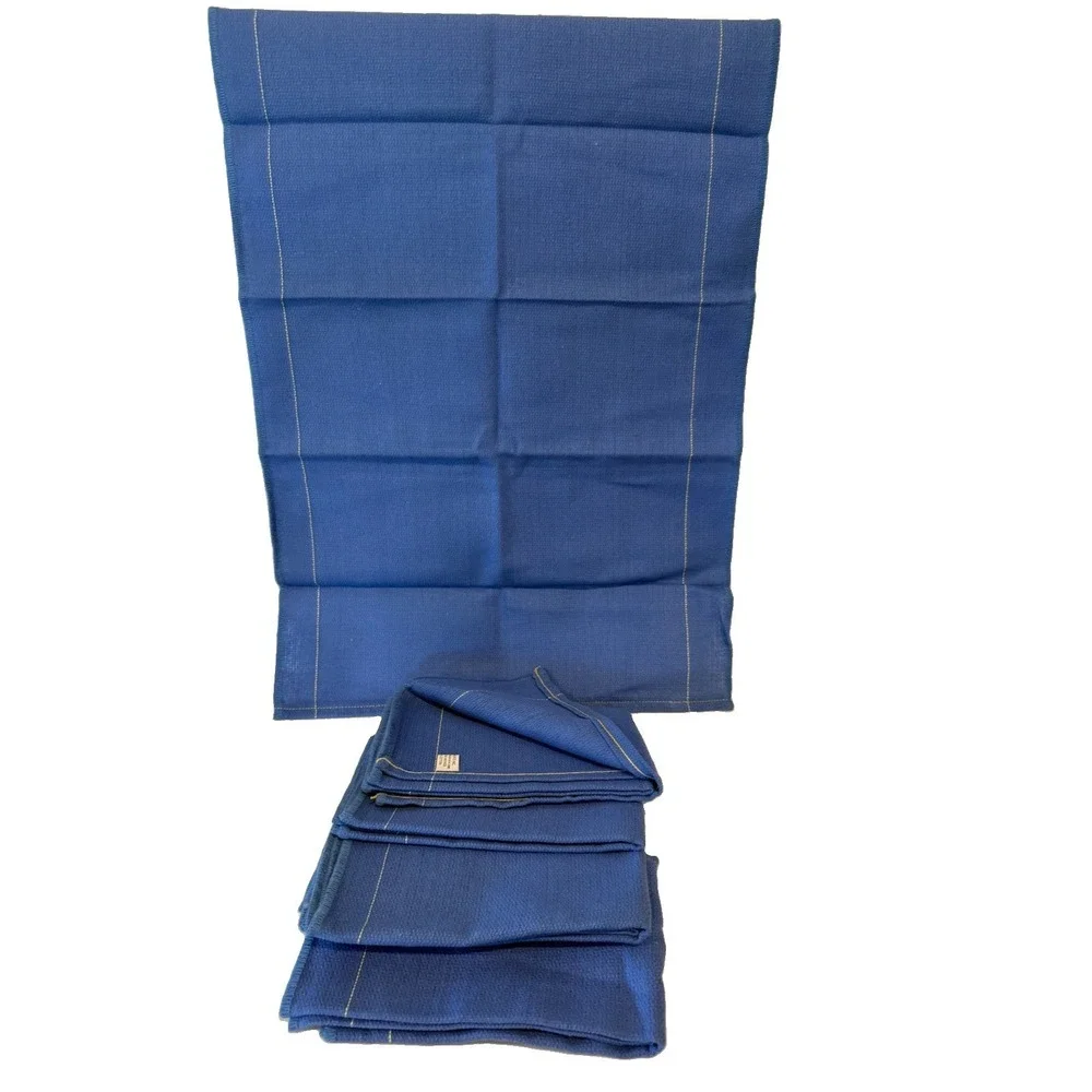 Vintage Set of 5 Blue Waffle Weave Cotton Dinner Napkins Made in Mexico 29x15